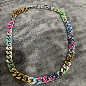 brand new LV multicolor Cuban link chain necklace with monogram emblems